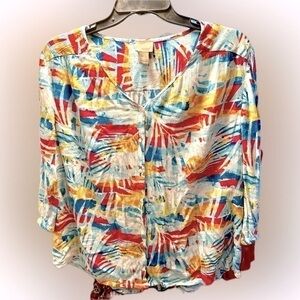 - Chicos Blouse button front Size 2 Large Beach Summer Vacation Coastal Cruise
